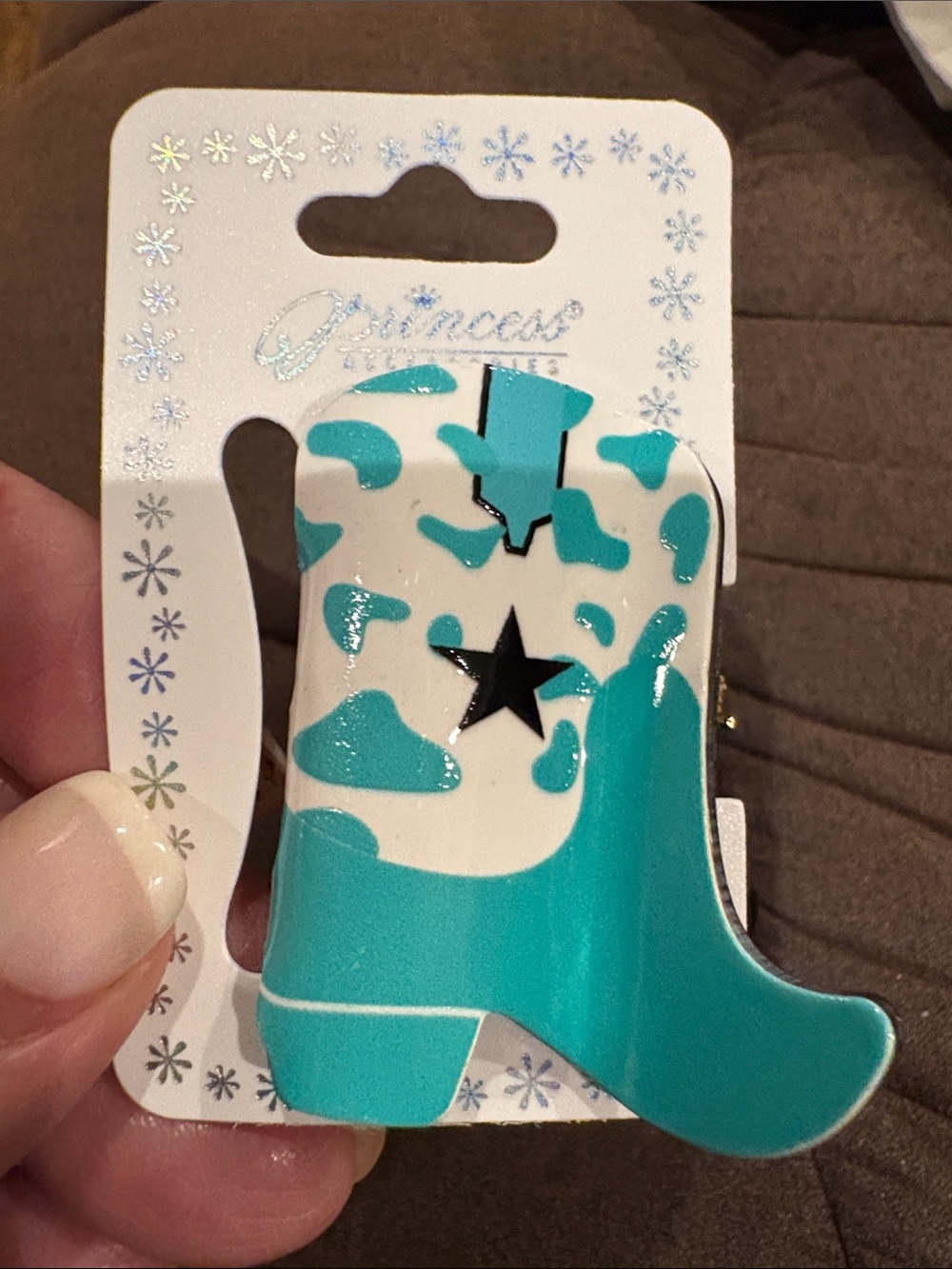 Western Cowboy Boot Hair Clip Turquoise & White ~ 2 inches